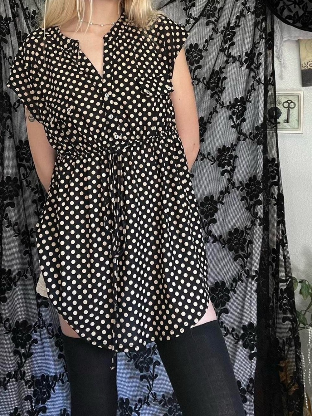 Black and tan Polka Dot top